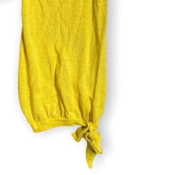 Talbots Hamptons Yellow Linen Sweater 3/4 Tie Sleeves Split Neck Sz L Dopamine - Picture 5 of 7